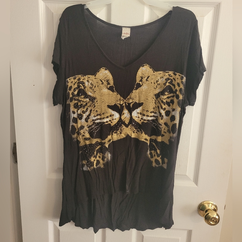 LA Teez Black Leopard Graphic Tshirt Top